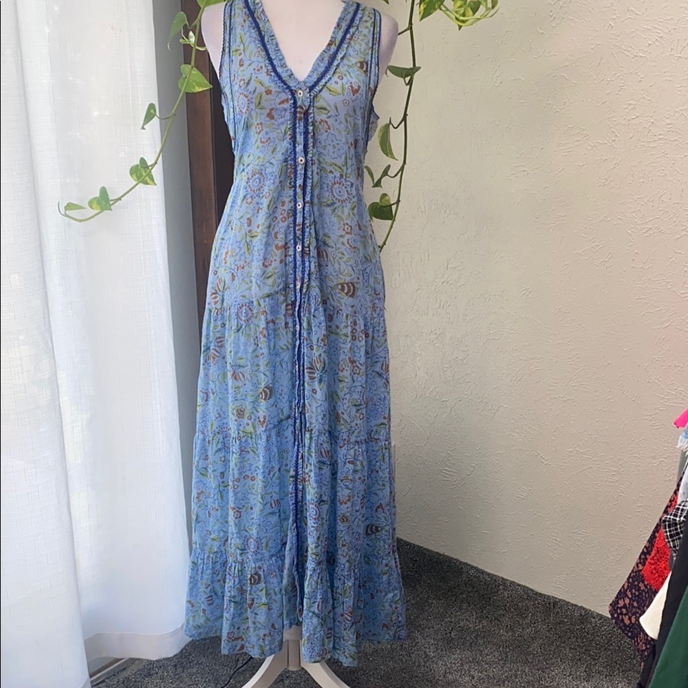 Poupette St.Barth Blue Ruffled Tiered Maxi Sundress Women’s Nana Long Dress SzXS - Picture 4 of 13